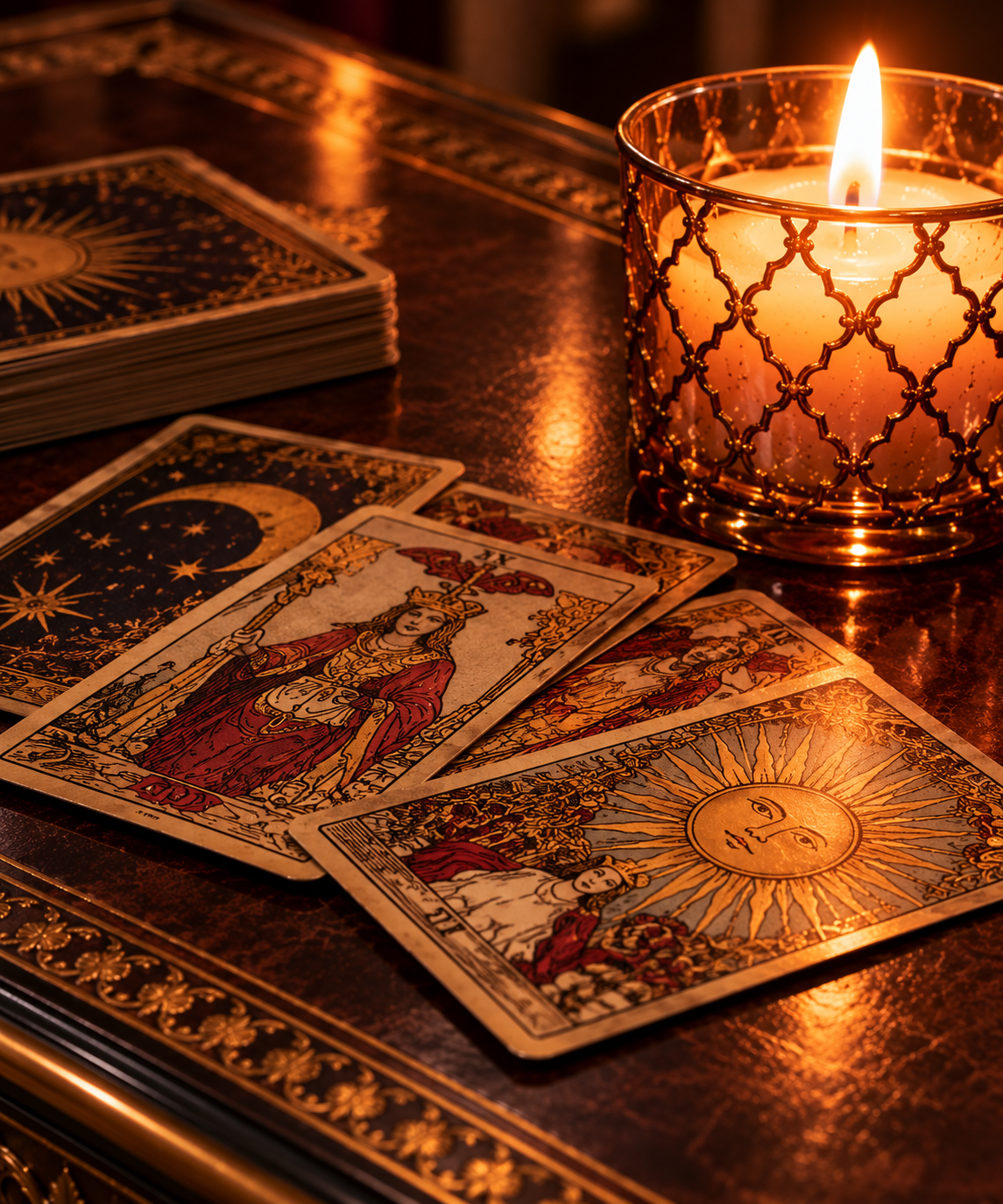 Tarot cards and candle